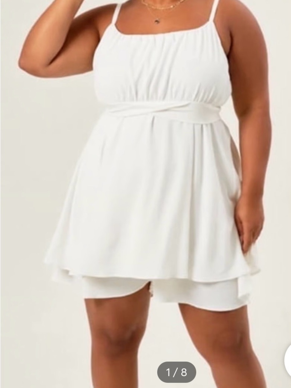 ARULA White Spaghetti-Strap Double-Layer Mini Dress